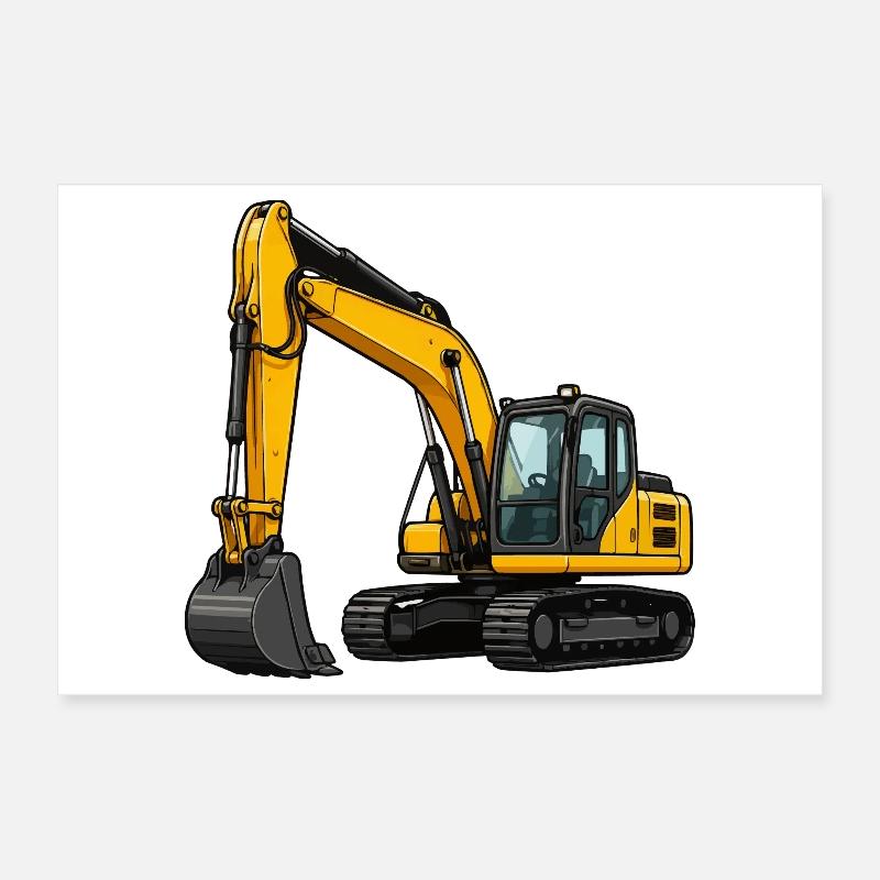 Excavatrice jaune sur un chantier de construction Poster 30 x 20 cm