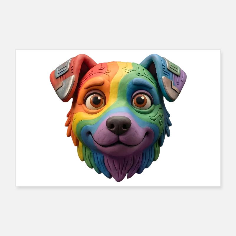 Niedliches 3D-Lehm-Regenbogen-Cyborg-Hundegesicht Poster 30x20 cm