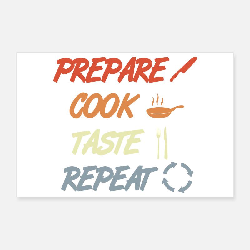 Préparer, Cuisiner, Goûter, Répéter Poster 30 x 20 cm