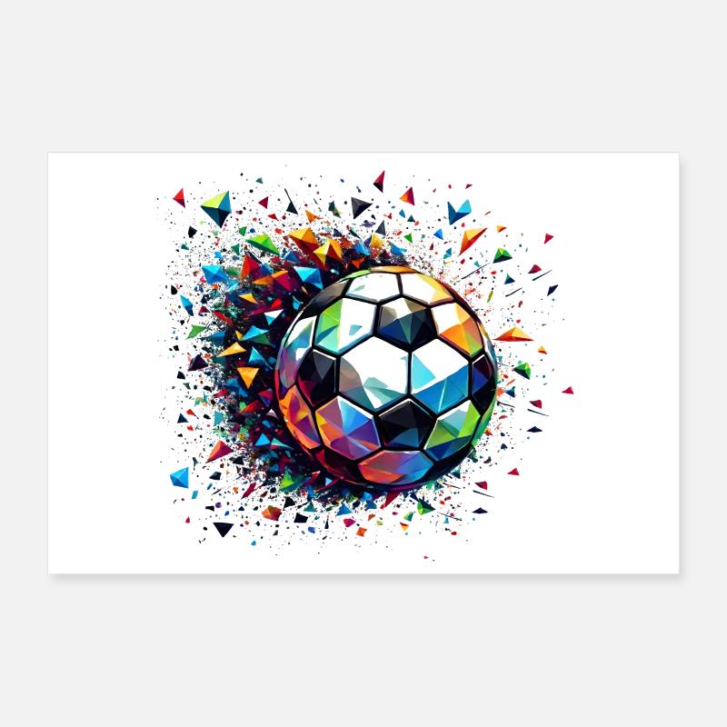 Colourful dynamic football motif with light reflections Poster 12" x 8" (30x20 cm)