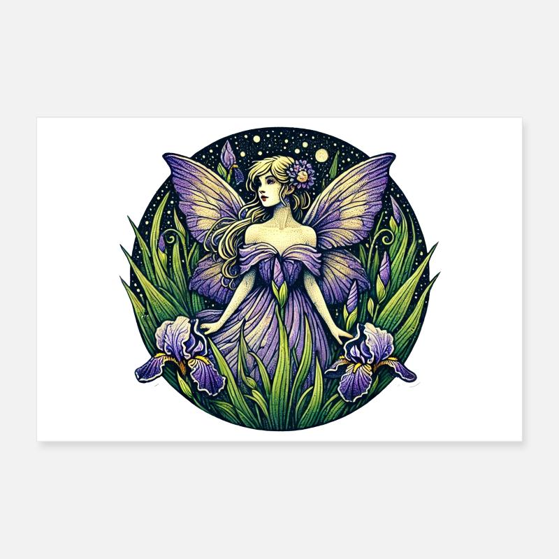 Fée enchantée dans le jardin d'iris Poster 30 x 20 cm