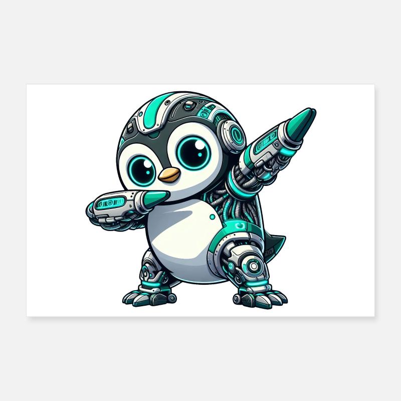 Futuristic Penguin Robot Cyborg Technique Poster 12" x 8" (30x20 cm)