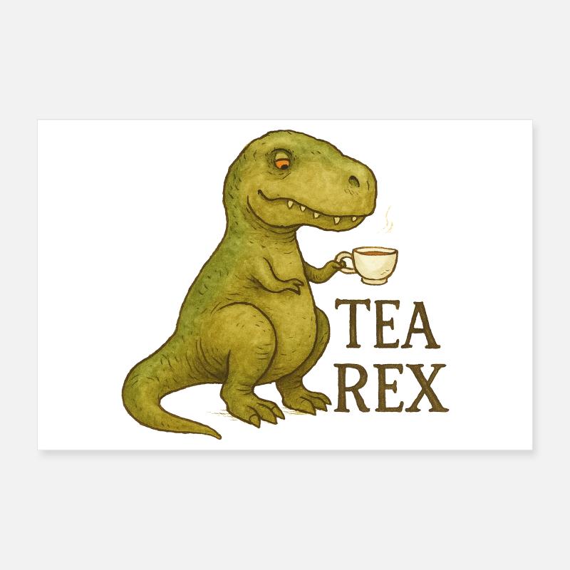 Tea Rex : Aquarelle Dino Heure du Thé Poster 30 x 20 cm