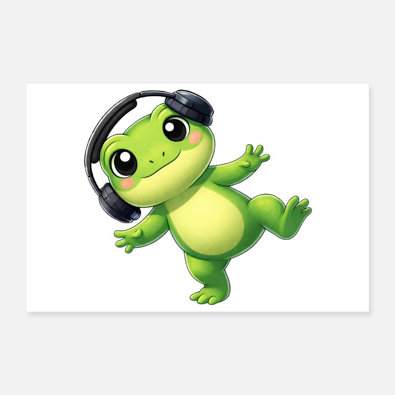 Crapaud grenouille mignon avec une technologie de danse casque Poster 30 x 20 cm