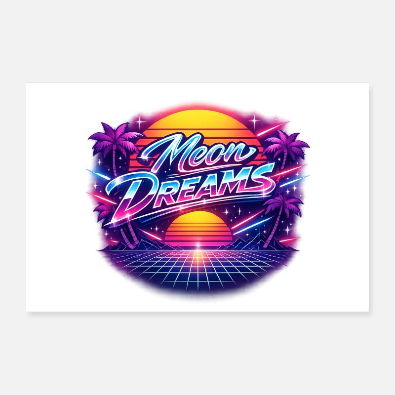 Rêves de Lune Coucher de soleil rétro néon Poster 30 x 20 cm