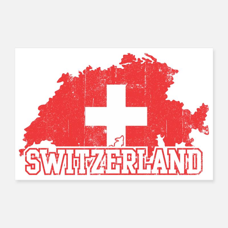 Swiss Map Cross Emblem with Silhouettes Poster 12" x 8" (30x20 cm)