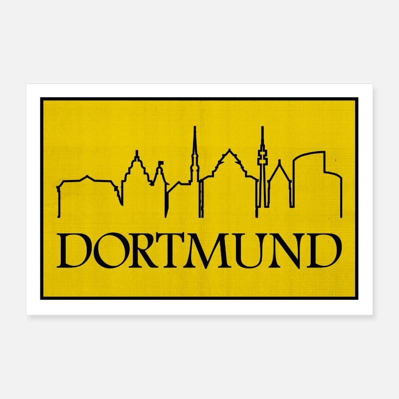 Design jaune de la Skyline de Dortmund Poster 30 x 20 cm