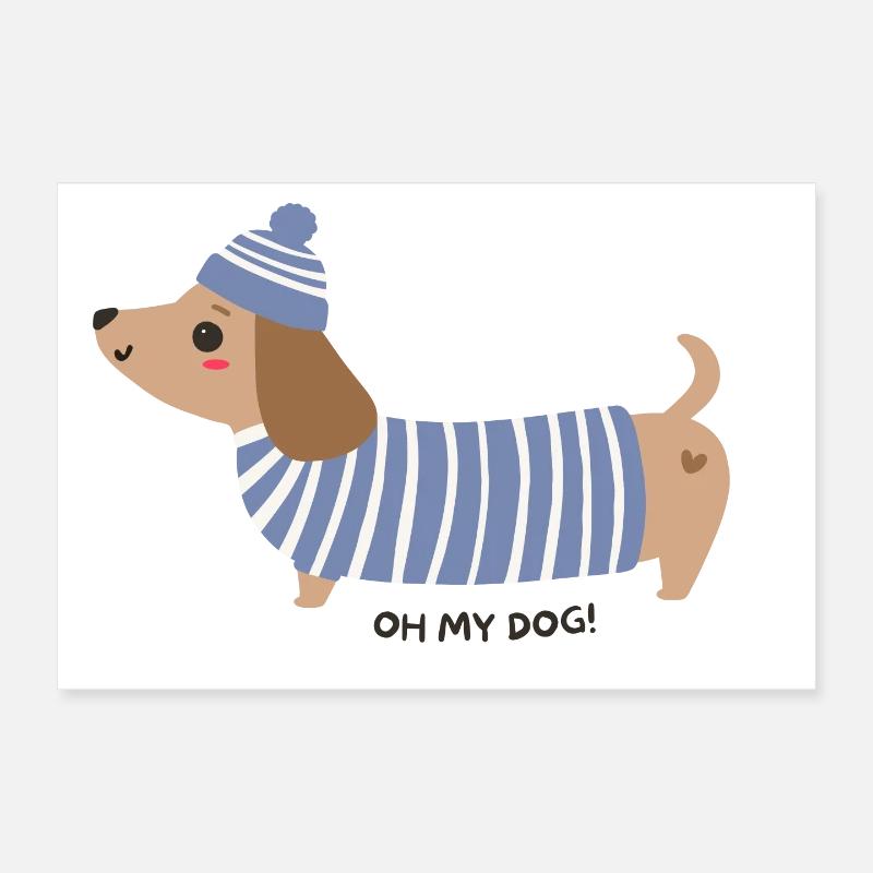 Oh my dog! - Blue stripes Poster 12" x 8" (30x20 cm)