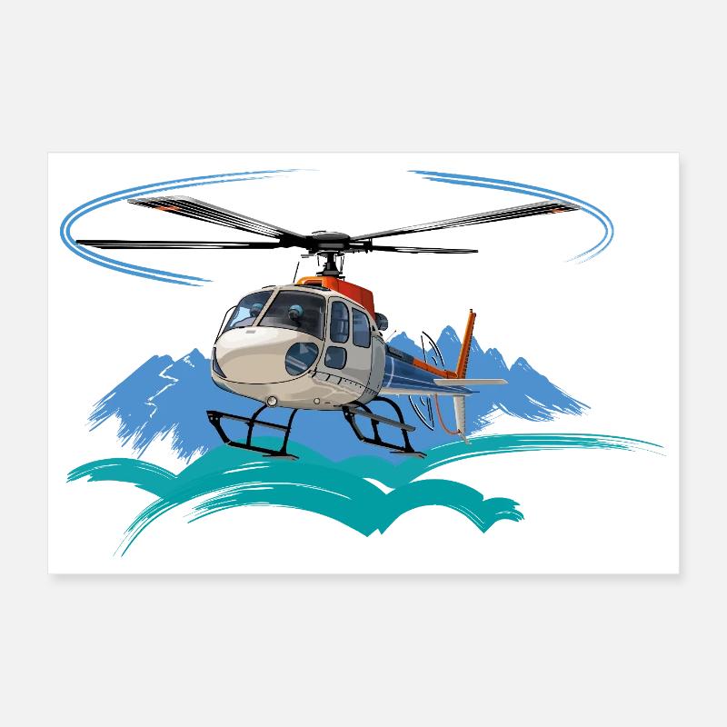 Hélicoptère à l’approche des montagnes Poster 30 x 20 cm