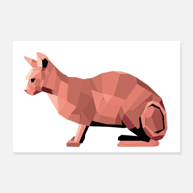 Sphynx Low Poly Cat – Geometrisches Design - Poster 30x20 cm - Weiß