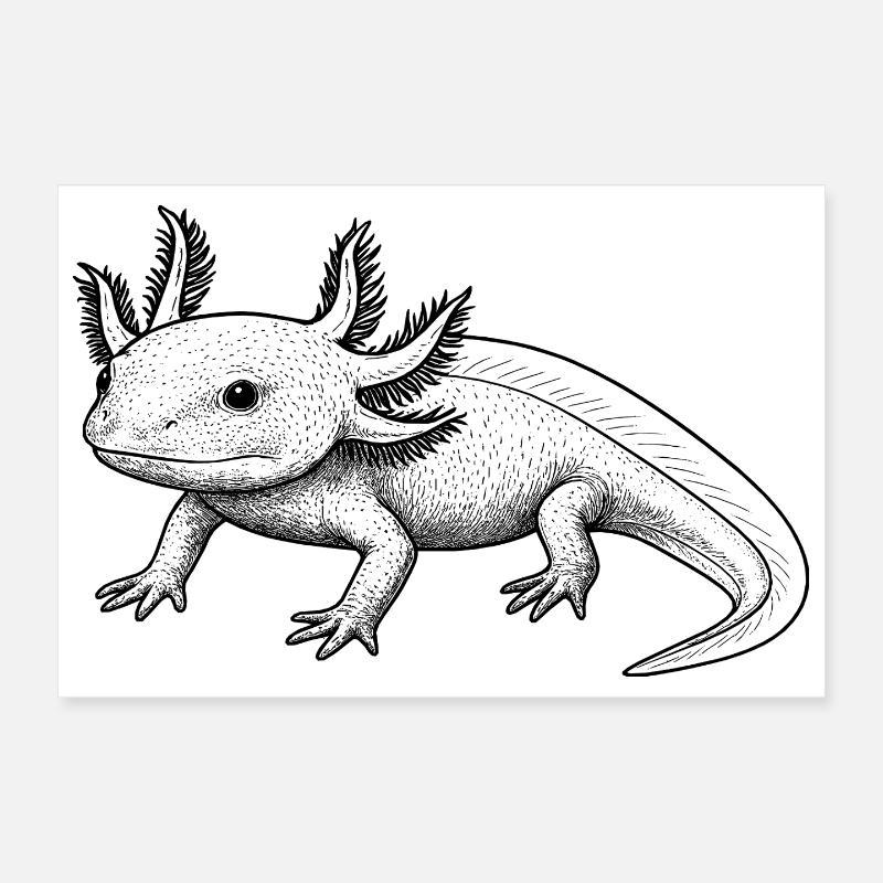 Axolotl Line Style – Black Poster 12" x 8" (30x20 cm)
