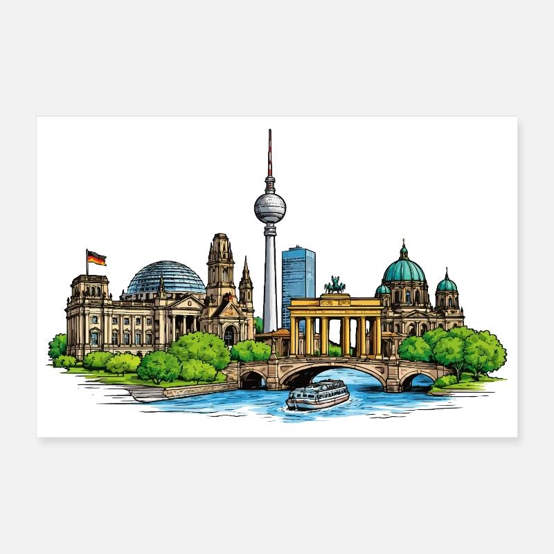 Berliner Skyline  - Poster 30x20 cm - Weiß