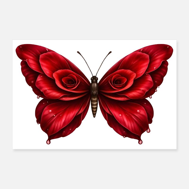 Ailes de rose – papillon de fleurs rouges Poster 30 x 20 cm