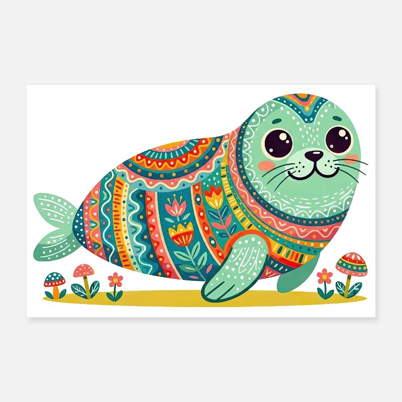Mandala du Phoque mignon Poster 30 x 20 cm
