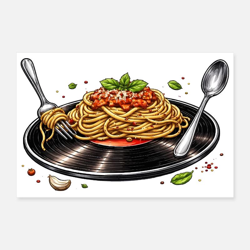 Spaghettis sur disque vinyle Poster 30 x 20 cm