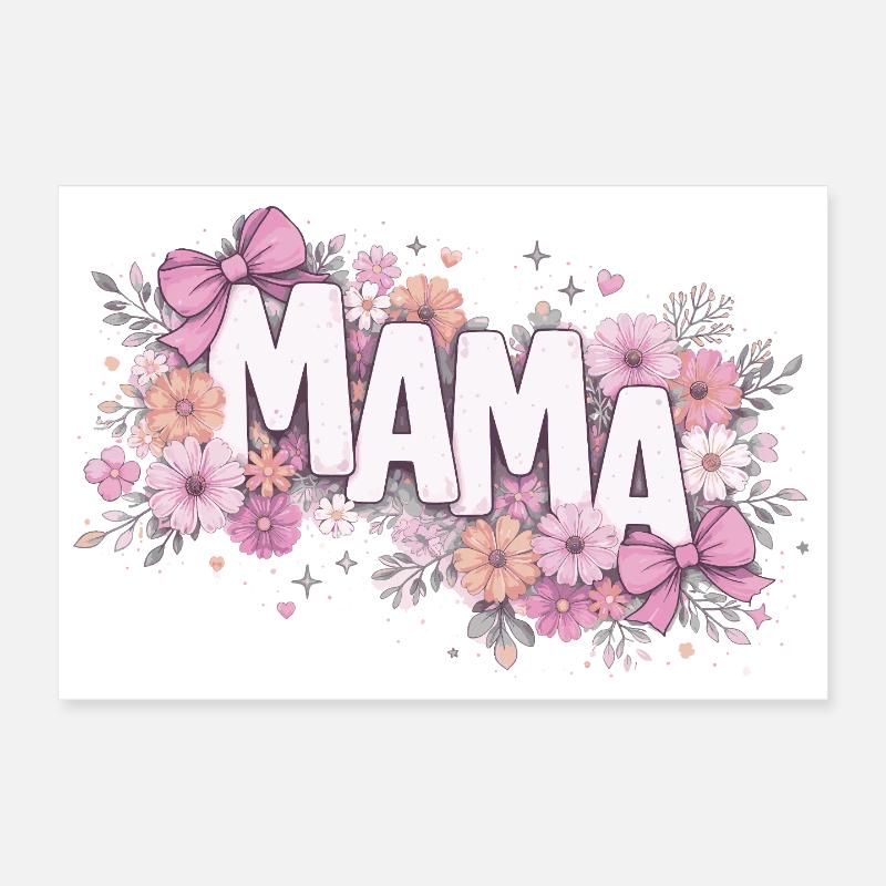 MAMA Fleurs Pastels et Nœuds Roses | Style Chic Poster 30 x 20 cm