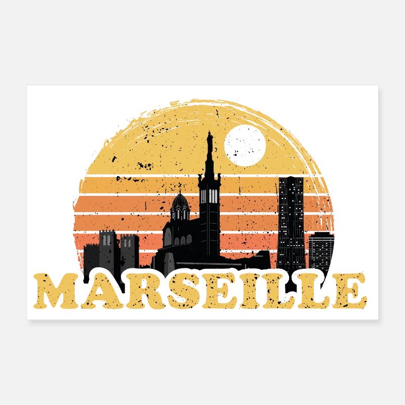 Marseille Sunset Vintage Gift Poster 12" x 8" (30x20 cm)