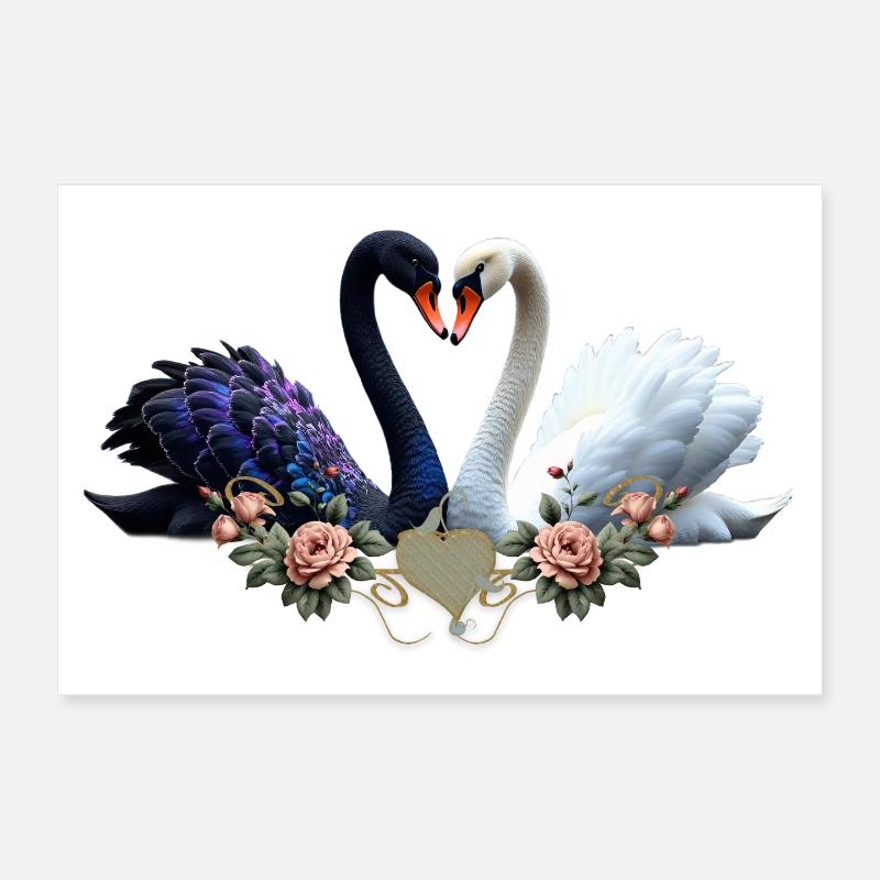 Lien éternel, cygnes noirs et blancs amoureux Poster 30 x 20 cm
