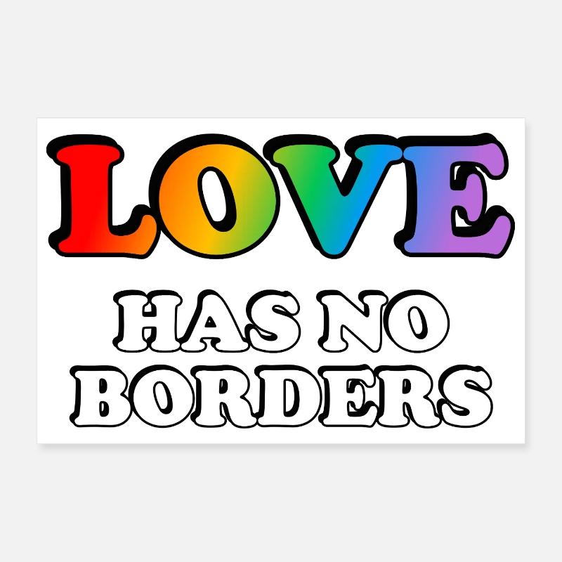 Rainbow LGBT Love No Borders T-Shirt Design Poster 12" x 8" (30x20 cm)