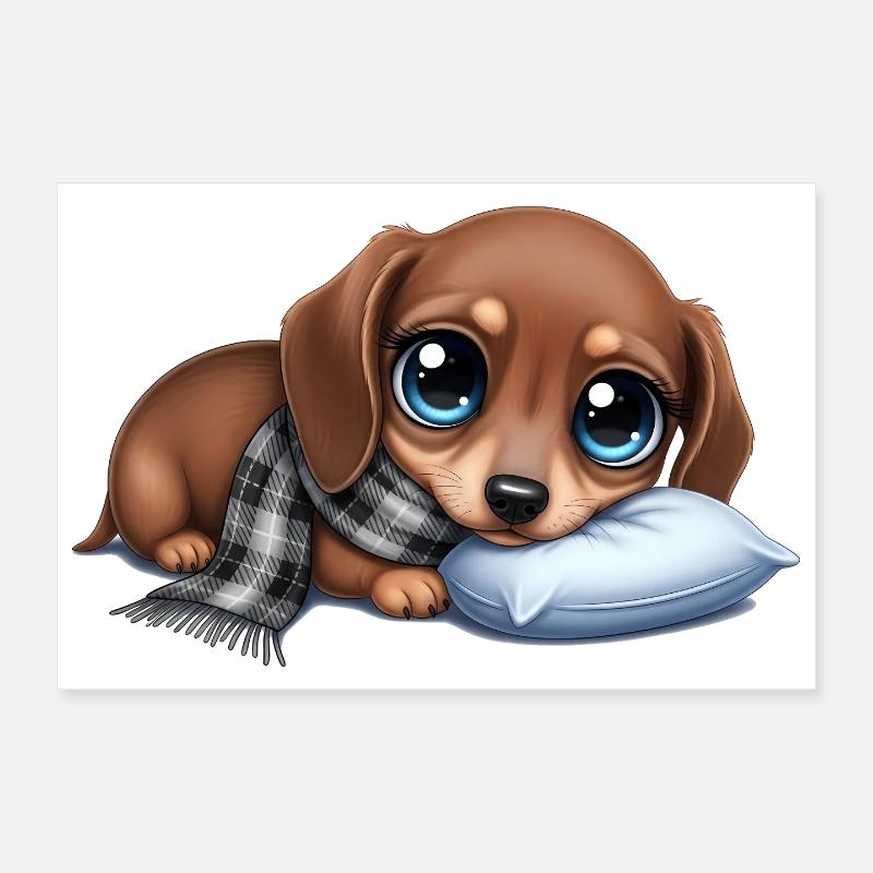 Chien câlin avec écharpe et oreiller Poster 30 x 20 cm