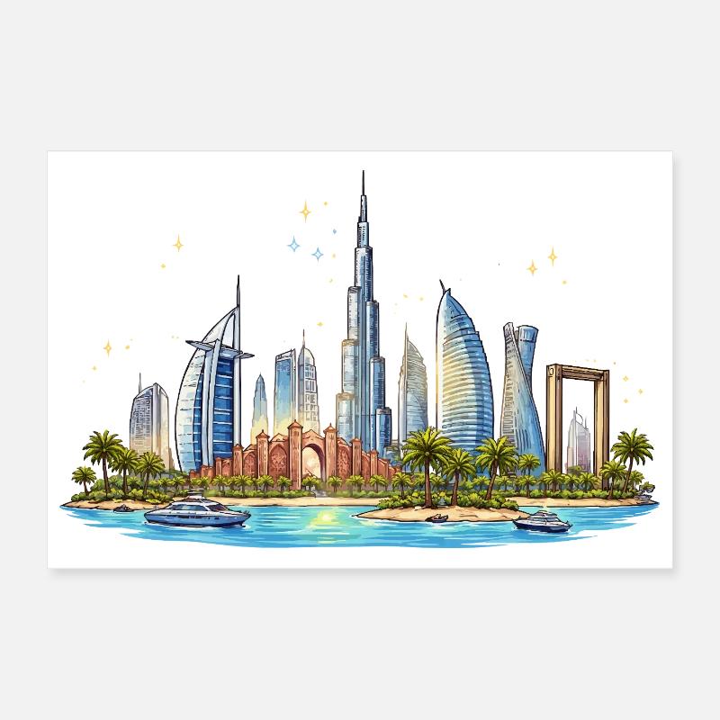 Skyline du front de mer de Dubaï Poster 30 x 20 cm