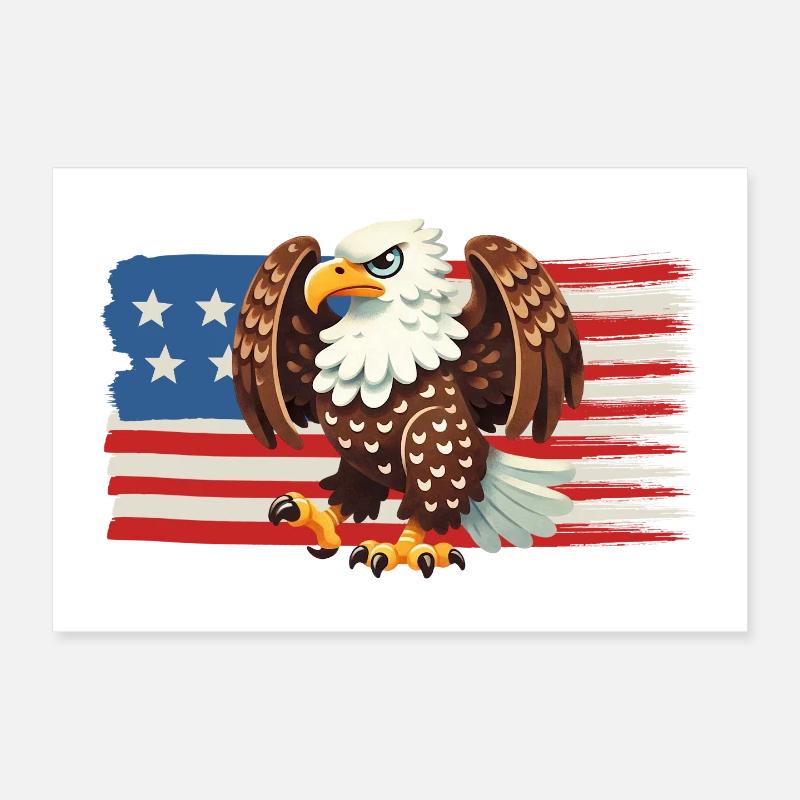 Aigle de la Liberté sur le drapeau américain Poster 30 x 20 cm