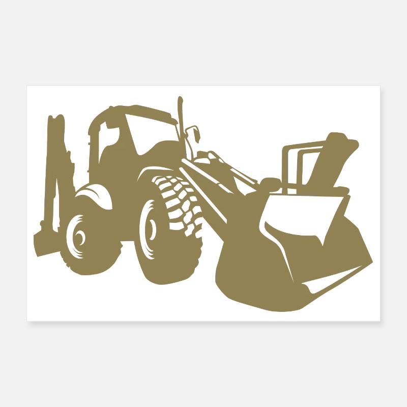Excavator Wheel Loader Construction Equipment Operator Silhouette Poster 12" x 8" (30x20 cm)