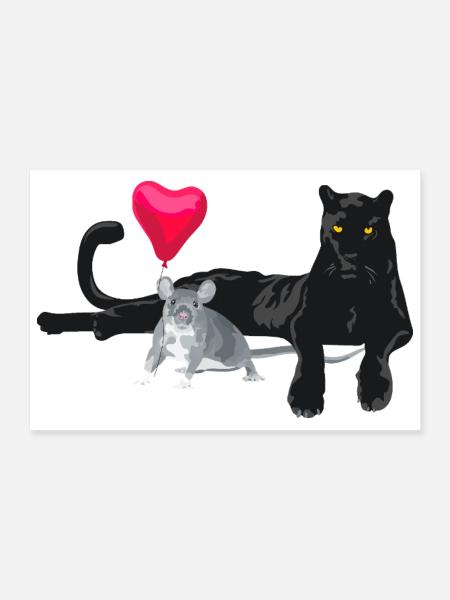 Herzballon Freundschaft Katze Maus - Poster 30x20 cm - Weiß - Vorne