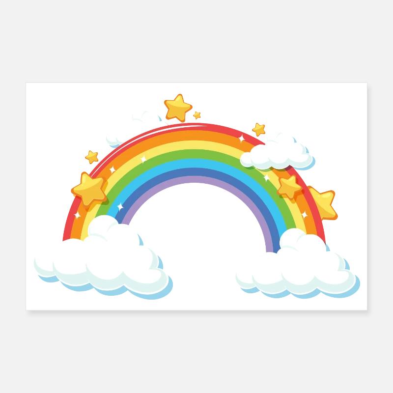 Rainbow Arc with Clouds and Stars Poster 12" x 8" (30x20 cm)