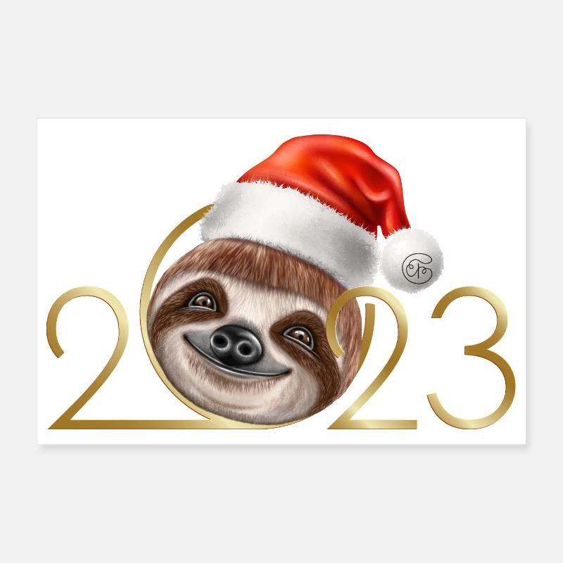 2023 New Year's Eve sloth Poster 12" x 8" (30x20 cm)