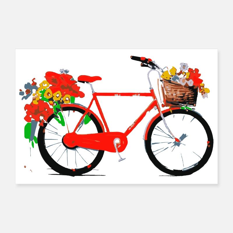 Vélo rouge avec panier de fleurs Poster 30 x 20 cm