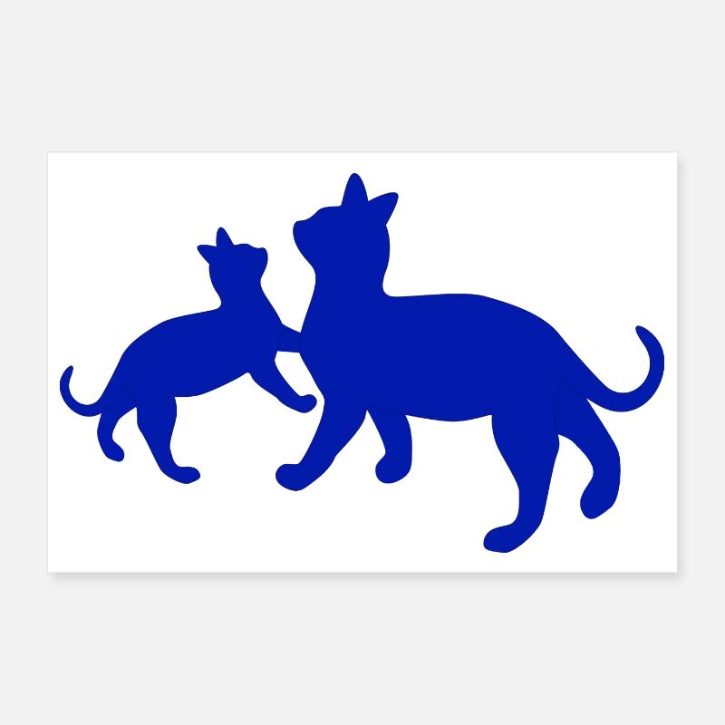 Silhouettes de chat et de chien joyeux Poster 30 x 20 cm