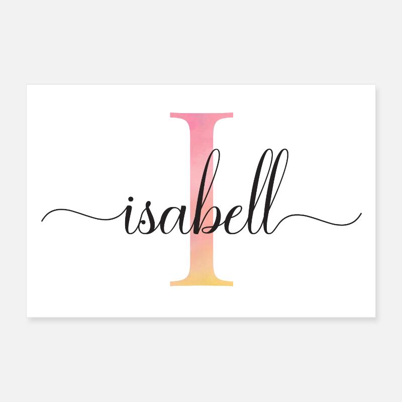 J | Monogramme | Nom | Isabelle |Aquarelle Poster 30 x 20 cm