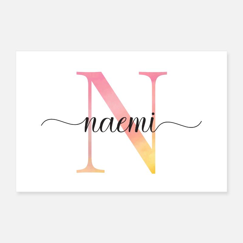 N | Monogramme | Nom | Naemi |Aquarelle Poster 30 x 20 cm