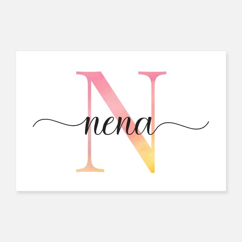 N | Monogram | Name | Nena |Watercolor Poster 12" x 8" (30x20 cm)