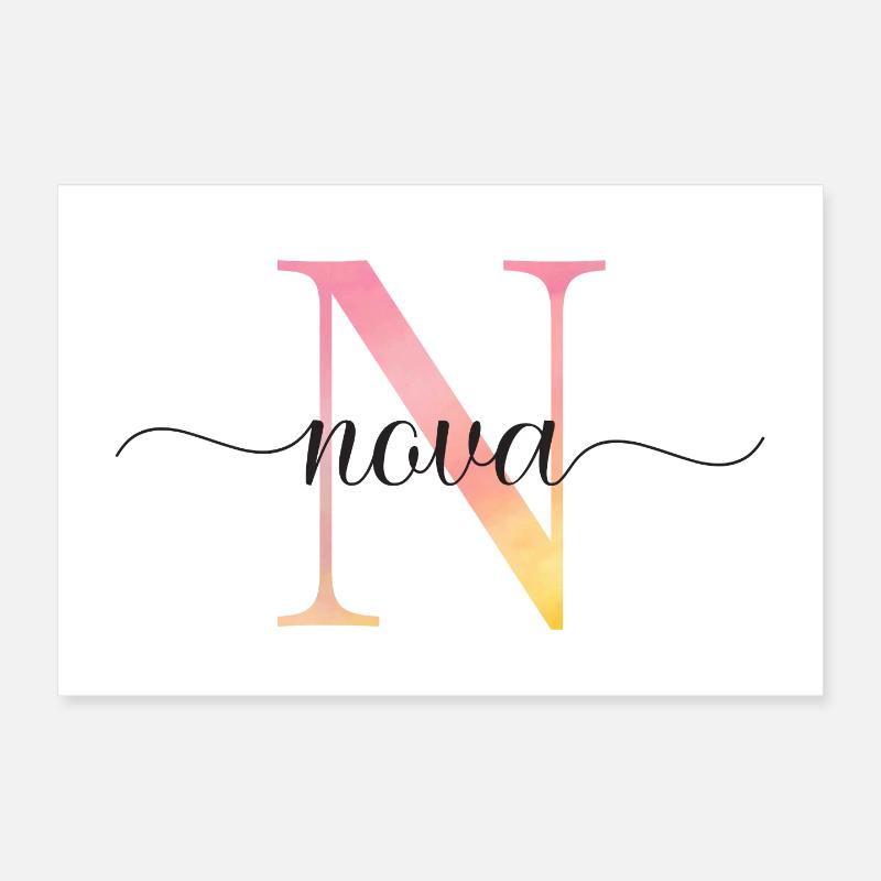 N | Monogram | Name | Nova |Watercolor Poster 12" x 8" (30x20 cm)