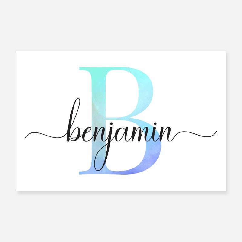 B| Monogramme | Nom | Benjamin | Aquarelle Poster 30 x 20 cm