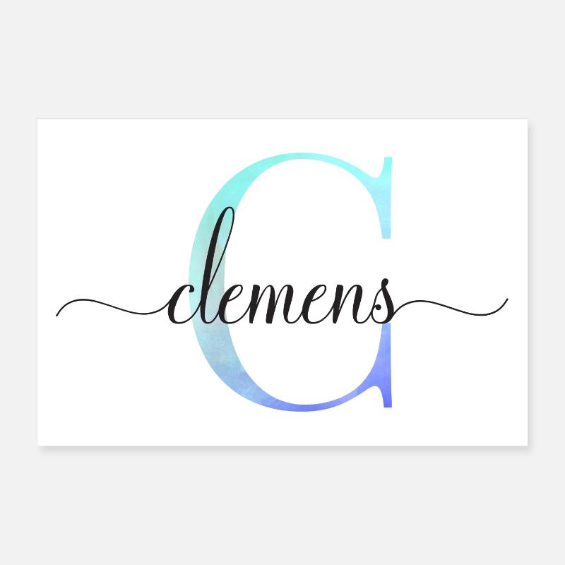 C| Monogramme | Nom | Clément| Aquarelle Poster 30 x 20 cm