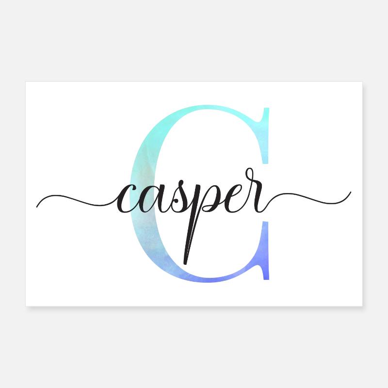 C| Monogramme | Nom | Casper | Aquarelle Poster 30 x 20 cm