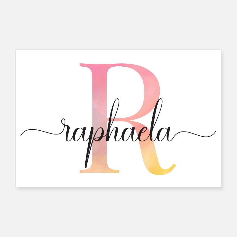L | Monogramme | Nom | Raphaëla |Aquarelle Poster 30 x 20 cm