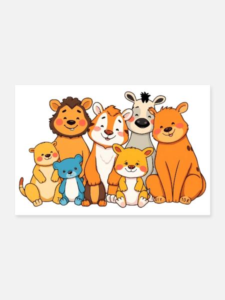 Verspielte Tierfamilie Comic Design - Poster 30x20 cm - Weiß - Vorne