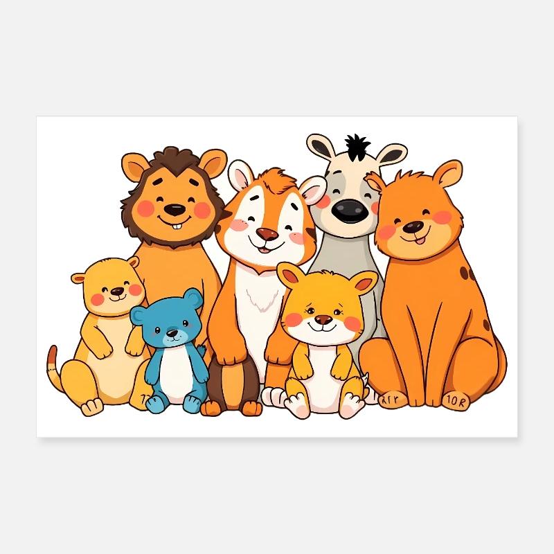 Verspielte Tierfamilie Comic Design Poster 30x20 cm
