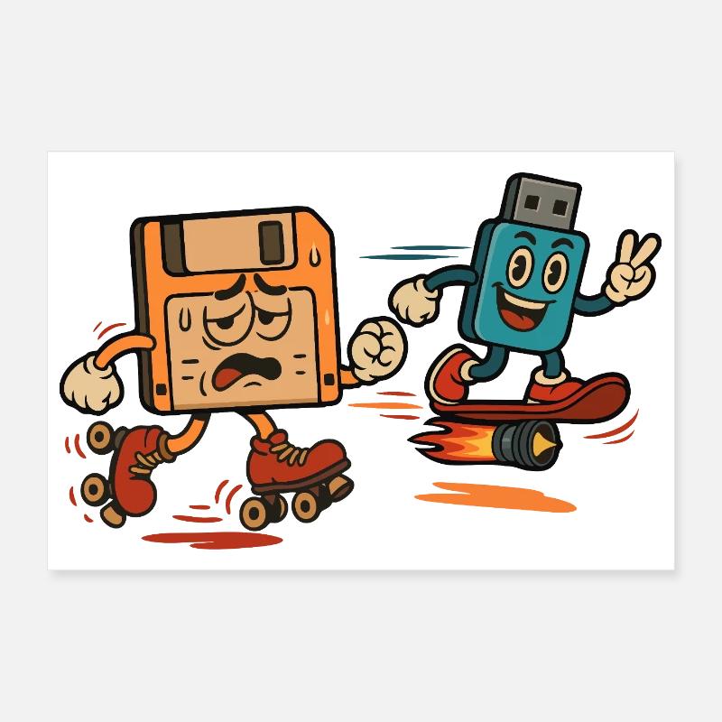 Floppy Disk vs USB Drive Sarcastic 80s Joke Poster 12" x 8" (30x20 cm)