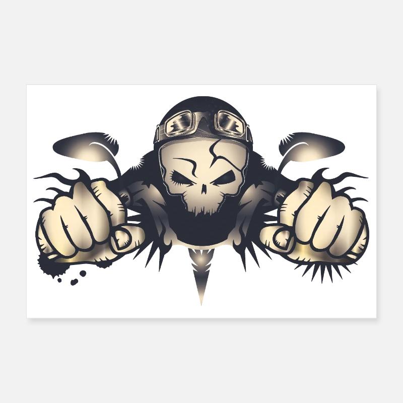Rebellious skull biker with retro helmet Poster 12" x 8" (30x20 cm)