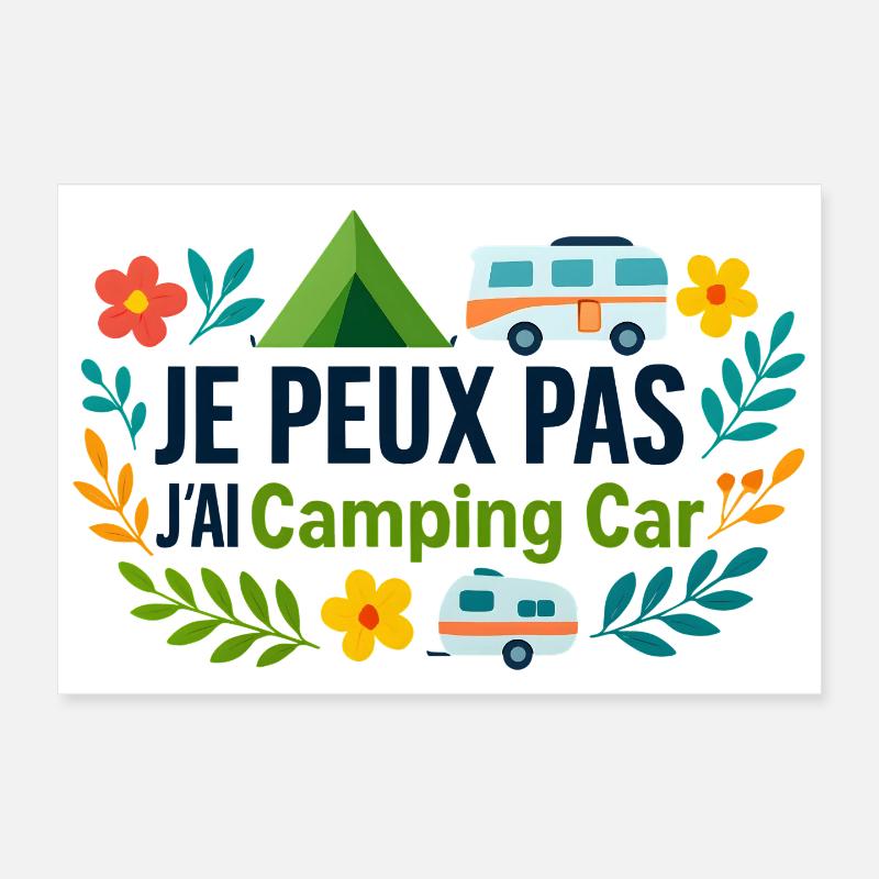 Camping Car et Fleurs Aventure Poster 30 x 20 cm