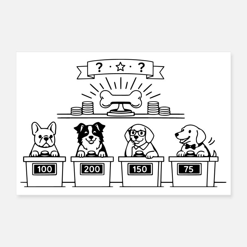 Quiz Hunde Line Art Poster 30x20 cm