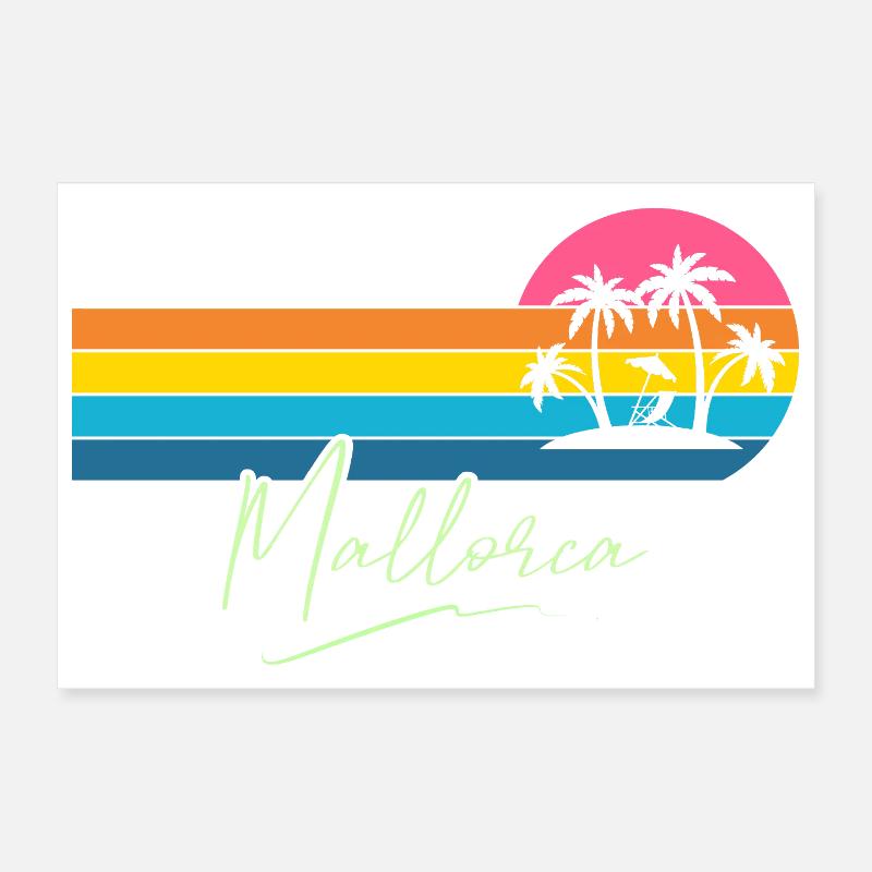 Palmiers de Majorque Coucher de soleil rétro Poster 30 x 20 cm