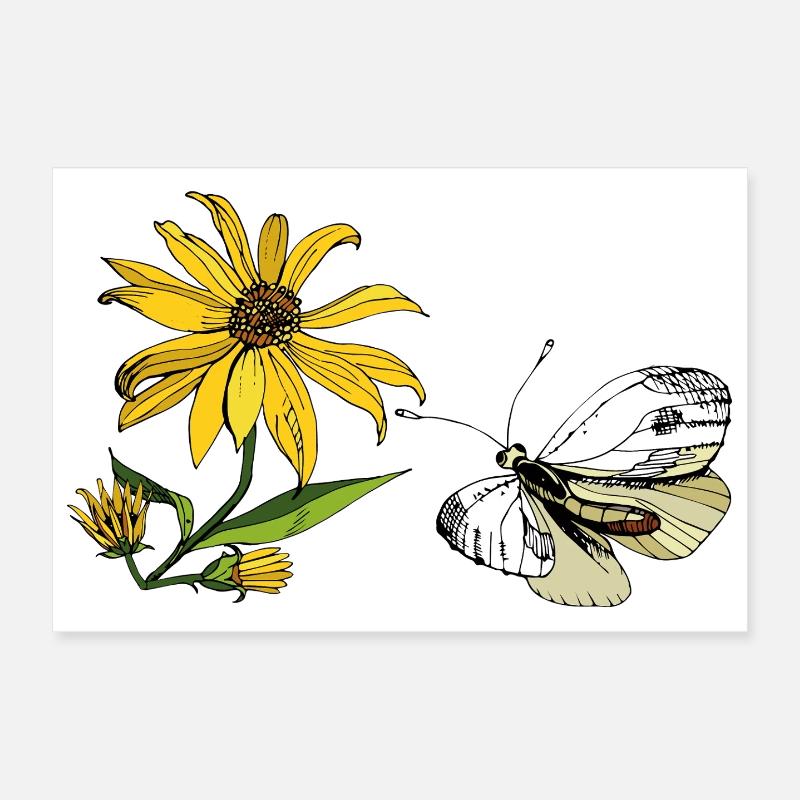 Papillon et Tournesol Poster 30 x 20 cm