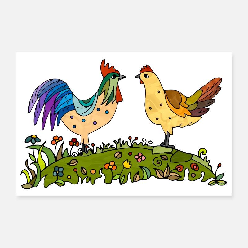 Rooster and hen Poster 12" x 8" (30x20 cm)