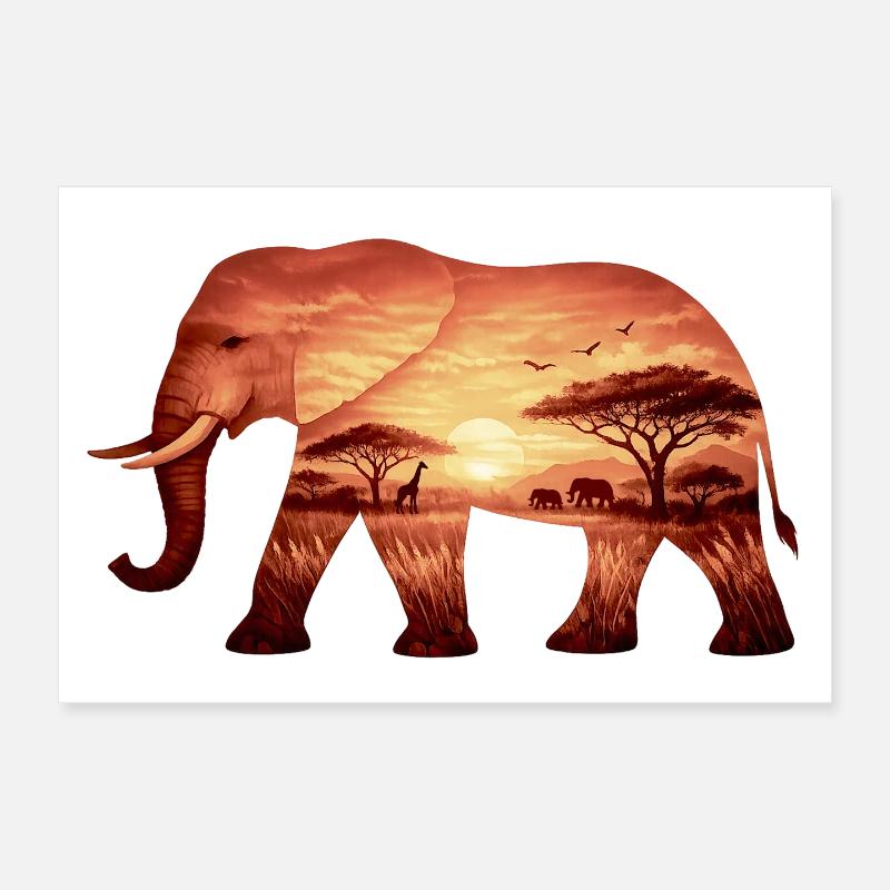 Elephant on Savannah Poster 12" x 8" (30x20 cm)